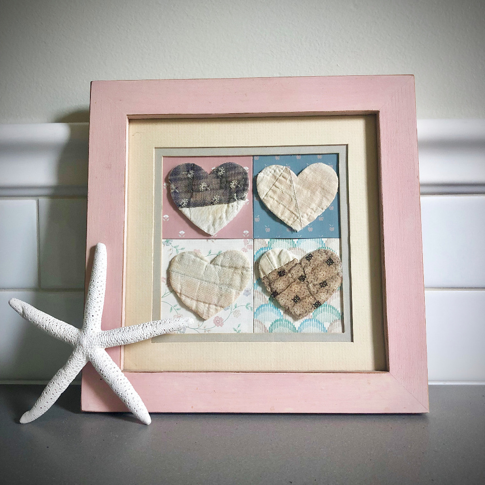 Shabby Chic Fabric Hearts Framed Art